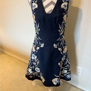 Moulinette Soeurs Navy Floral Embroidered Dress